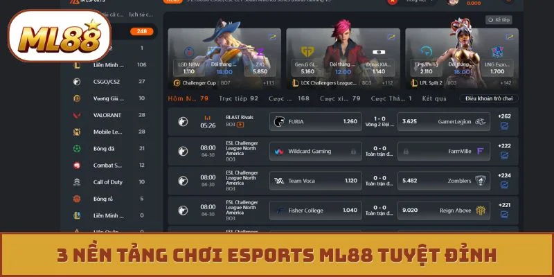 3 nền tảng chơi Esports ML88 tuyệt đỉnh